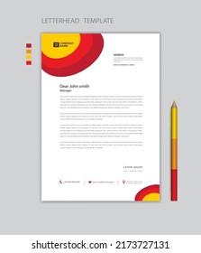 Creative Letterhead Vorlage Vektorgrafik, minimalistischer Stil, Druckdesign, Layout von Werbung für Unternehmen, rotes gelbes Hintergrund-Konzept, einfaches Briefkopfmuster, Firmenlogo-Design
