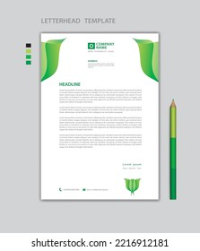 Vector de plantilla de membrete creativo, estilo minimalista, diseño de impresión, diseño de publicidad comercial, fondo de concepto verde, maqueta de membrete simple, diseño de membrete de empresa