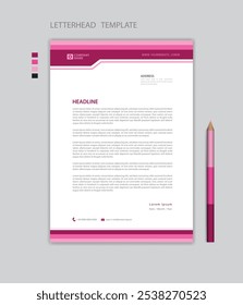 Vetor de modelo de papel timbrado criativo, estilo minimalista, design de impressão, layout de anúncios de negócios, conceito de fundo rosa, modelo de papel timbrado simples mock up, design de papel timbrado da empresa