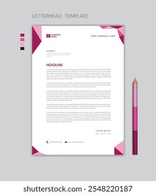 Creative Letterhead template vector, minimalist style, printing design, business advertisement layout, Pink background concept, simple letterhead template mock up, company letterhead design