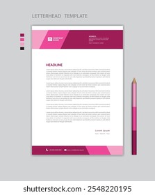 Creative Letterhead template vector, minimalist style, printing design, business advertisement layout, Pink background concept, simple letterhead template mock up, company letterhead design