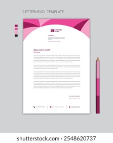 Vetor de modelo de papel timbrado criativo, estilo minimalista, design de impressão, layout de anúncios de negócios, conceito de fundo rosa, modelo de papel timbrado simples mock up, design de papel timbrado da empresa