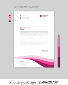 Vetor de modelo de papel timbrado criativo, estilo minimalista, design de impressão, layout de anúncios de negócios, conceito de fundo rosa, modelo de papel timbrado simples mock up, design de papel timbrado da empresa