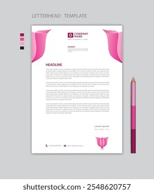 Creative Letterhead template vector, minimalist style, printing design, business advertisement layout, Pink background concept, simple letterhead template mock up, company letterhead design