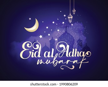 Creative Lettering Calligraphic Vector Illustration Design for Eid Ul Adha Muslim Festival. Poster Design.