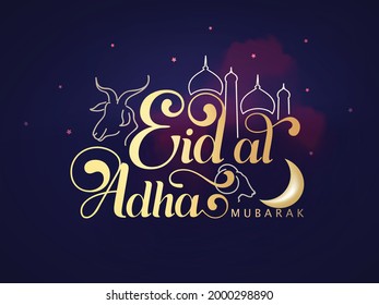 Creative Lettering Calligraphic Vector Illustration Design for Eid Ul Adha Muslim Festival.