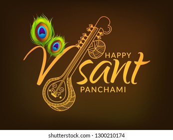 Creative Lettering Design For Festival of Happy Vasant Panchami.