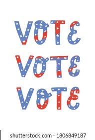 creative lettering quote 'Vote' decorated with stars on white background for posters, banners, prints, signs, cards. EPS 10