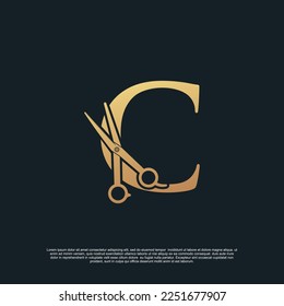 Creative letters C with combination simple scissors Premium Vector