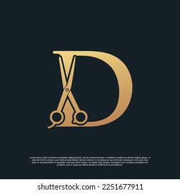 Creative letters D with combination simple scissors Premium Vector