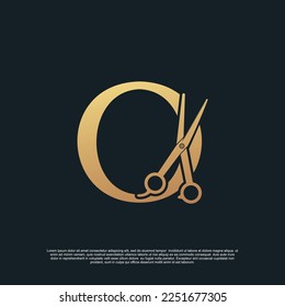 Letras creativas O con una combinación de tijeras simples Vector Premium