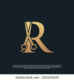 Creative letters R with combination simple scissors Premium Vector