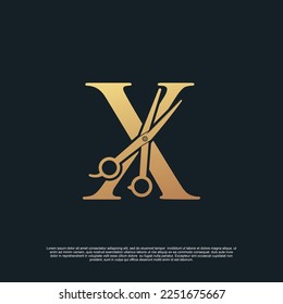 Creative letters X with combination simple scissors Premium Vector