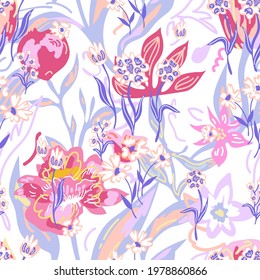 Creative liberty print on white background. Seamless vector pattern in repeat. Vintage print with small inflorescences. Retro textile design collection.