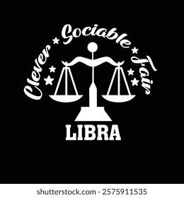 Creative Libra zodiac sign illustration featuring scales symbol with stylish text.