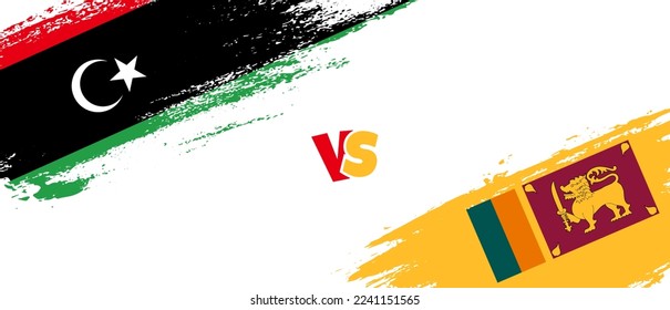 Creative Libya vs Sri Lanka brush flag illustration. Artistic brush style two country flags relationship background
