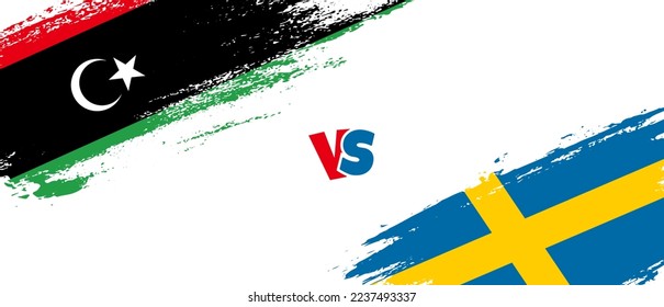 Creative Libya vs Sweden brush flag illustration. Artistic brush style two country flags relationship background