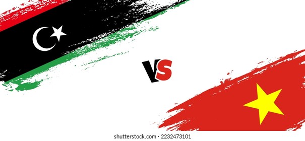 Creative Libya vs Vietnam brush flag illustration. Artistic brush style two country flags relationship background