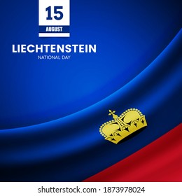 Bandera creativa de Liechtenstein sobre textura de tela. Antecedentes del día de la independencia de estilo vintage