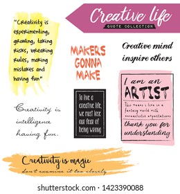 Creative life and art quote collection with labels, tags, poems in modern handlettering and label maker fonts. 