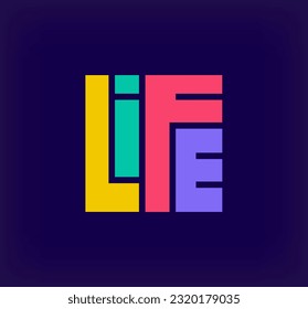 Creative life lettering logotype. Unique color transitions. Life lettering logo template in unique square. vector