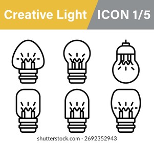 Conjunto de iconos de línea negra de luz creativa 01