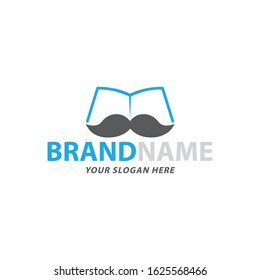 Creative Light Blue Mustache and Book Vector Logo Design