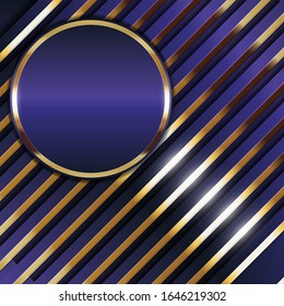 Creative light blue violet and gold luxury background with blank space. Modern combination from glowing golden stripes elements in vector shapes design style. Futuristic digital graphic line art