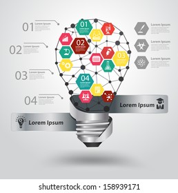 Creative light bulb abstract infographic hexagon modern design template workflow layout, diagram, step up options with chemistry and science icon, Vector illustration modern design template