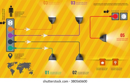 Creative light bulb abstract infographic modern design template workflow layout, diagram, step up options. Illustrated vector infographics elements.