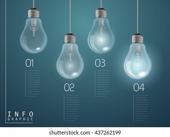 Creative light bulb abstract infographic on blue background.