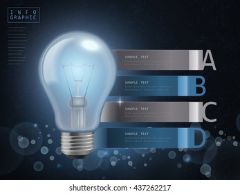 Creative light bulb abstract infographic. Vector metal modern template.