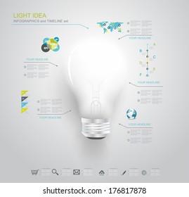 Creative light bulb with application icons. Modern infographic template. Business software. Social media concept.