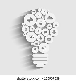 Creative light bulb with applications icons inside