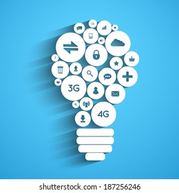 Creative light bulb with applications icons inside