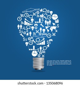Creative light bulb with business icon concept idea, Vector illustration Modern template Design