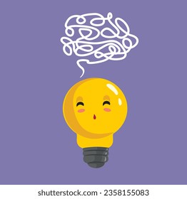 
Creative Light bulb Character Thinking Tangled Ides Vector Cartoon. Inventive mind feeling puzzled in front of a logical problem
