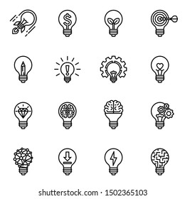 Creative light bulb. Collection of design elements. Light bulb concept line icons style. Vector illustration.