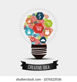 Creative light bulb with colorful application icons