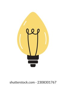 Concepto creativo de bombilla. Lluvia de ideas e inspiración. Electricidad, energía y energía. Pegatina para redes sociales y mensajeros. Dibujo vectorial plano de dibujos animados aislado en fondo blanco