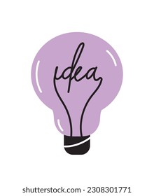 Creative light bulb concept. Idea and inspiration, brainstorming. Aspiration and innovation, illumination. Poster or banner for website. Cartoon flat vector illustration isolated on white background