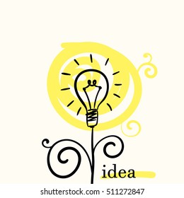 Creative light bulb concept of idea, Hand drawn illustration Vector sketch