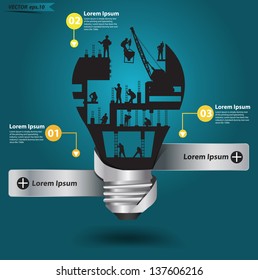 Creative light bulb with construction worker idea, Vector illustration modern template design