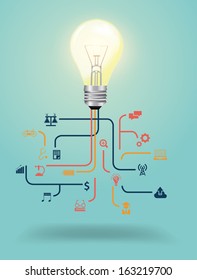 Creative light bulb for different purposes with icon idea concept, Vector illustration modern design template, workflow layout, diagram, step up options