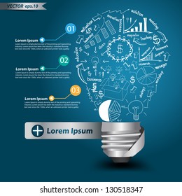 Creative light bulb with drawing business strategy plan concept idea, Vector illustration Modern template Design