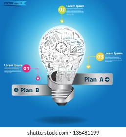 Creative light bulb with drawing business strategy plan concept idea, Vector illustration Modern template Design
