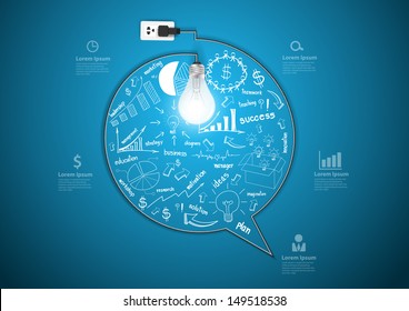 Creative light bulb with drawing business strategy plan concept idea, With modern business bubble speech template style workflow layout, diagram, step up options, Vector illustration template design