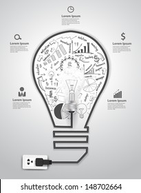 Creative light bulb with drawing charts and graphs business success strategy plan concept idea, Vector illustration modern template design 