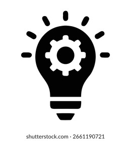 Lâmpada criativa com engrenagens ícone vetorial representando ideias de negócios inovadoras e inspiração tecnológica