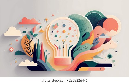 bombilla creativa con fondo geométrico con diseño moderno y minimalista, creatividad en arte digital